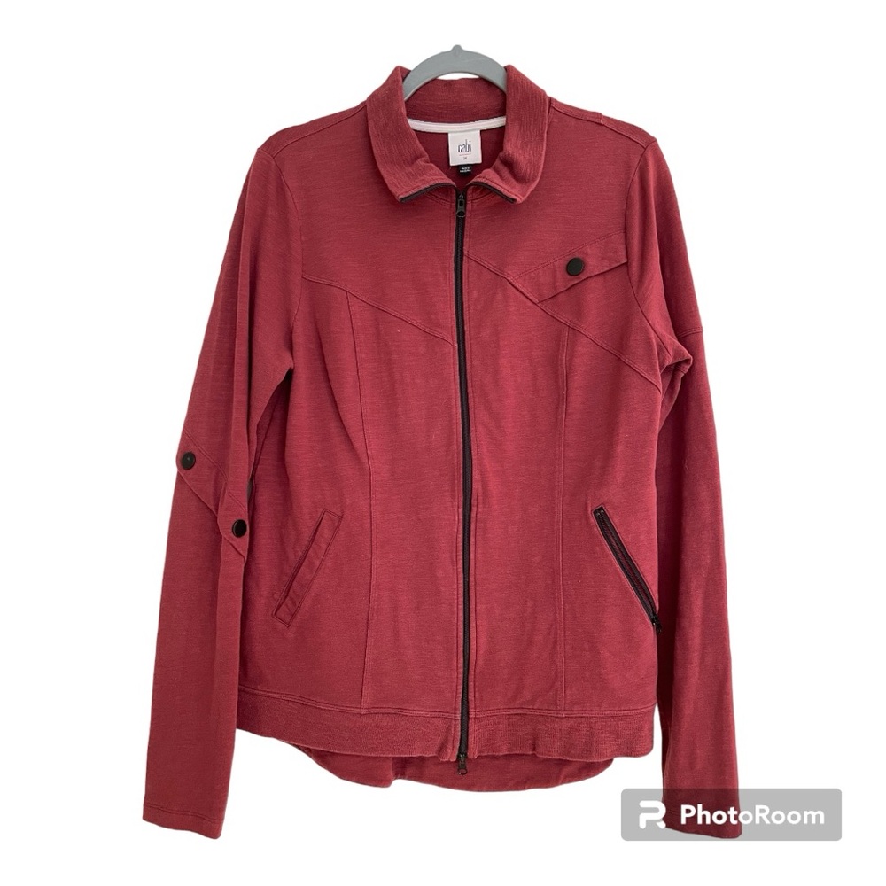 Cabi Training Jacket Style #4122 burgundy long sleeve stretch zip jacket…